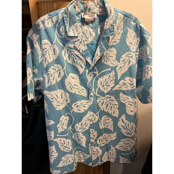 Malihini Vintage Men’s L Blue White Floral SS Button Cotton Blend Hawaiian Shirt - Picture 11 of 11